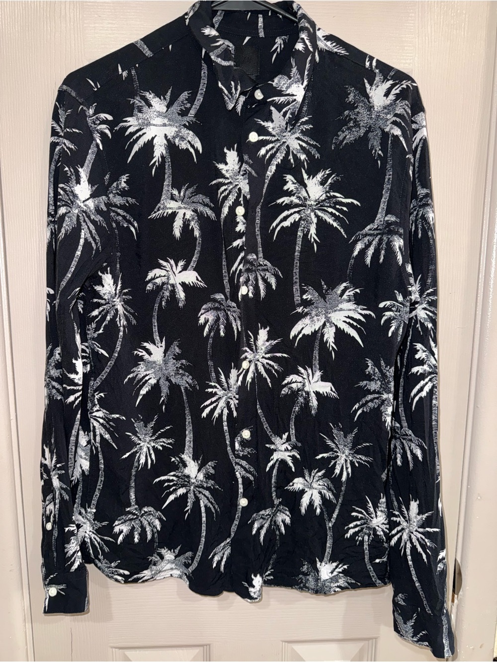H&M Men's Black White Palm Tree Button Down Shirt M